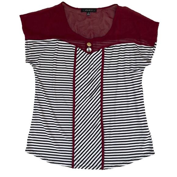 Atelier 29 Shirt Womens‎ Size Small Black White Stripe Red Sheer Whimsigoth Boho - Picture 1 of 7